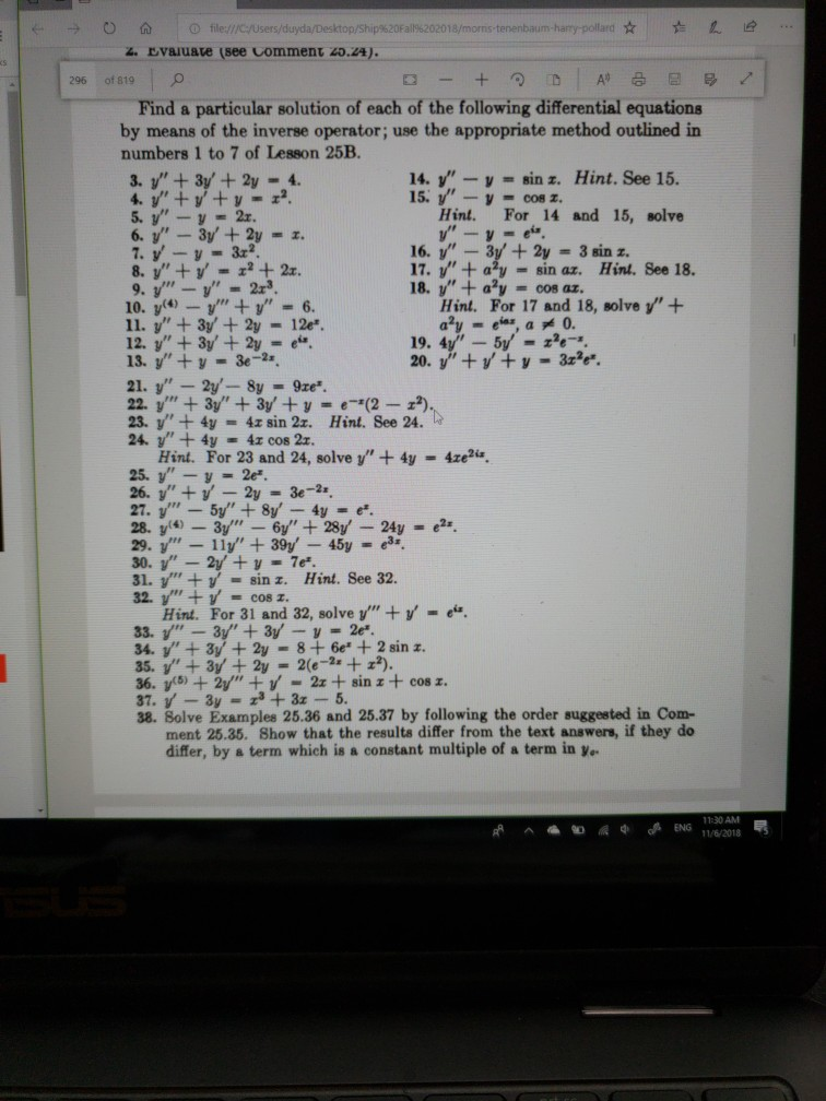 Solved 296 of 819 Find a particular solution of each of the | Chegg.com