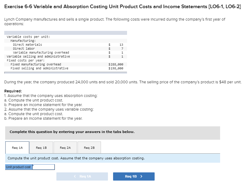 Solved Exercise 6-6 Variable and Absorption Costing Unit | Chegg.com