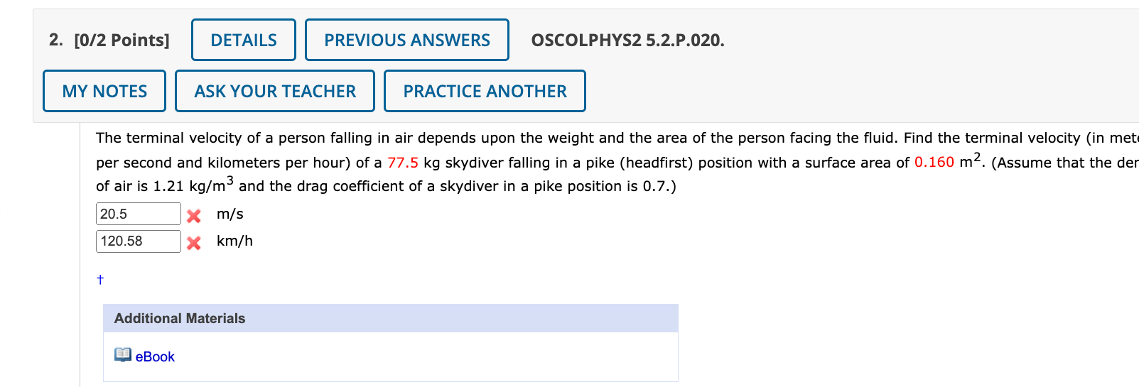 Solved The terminal velocity of a person falling in air | Chegg.com