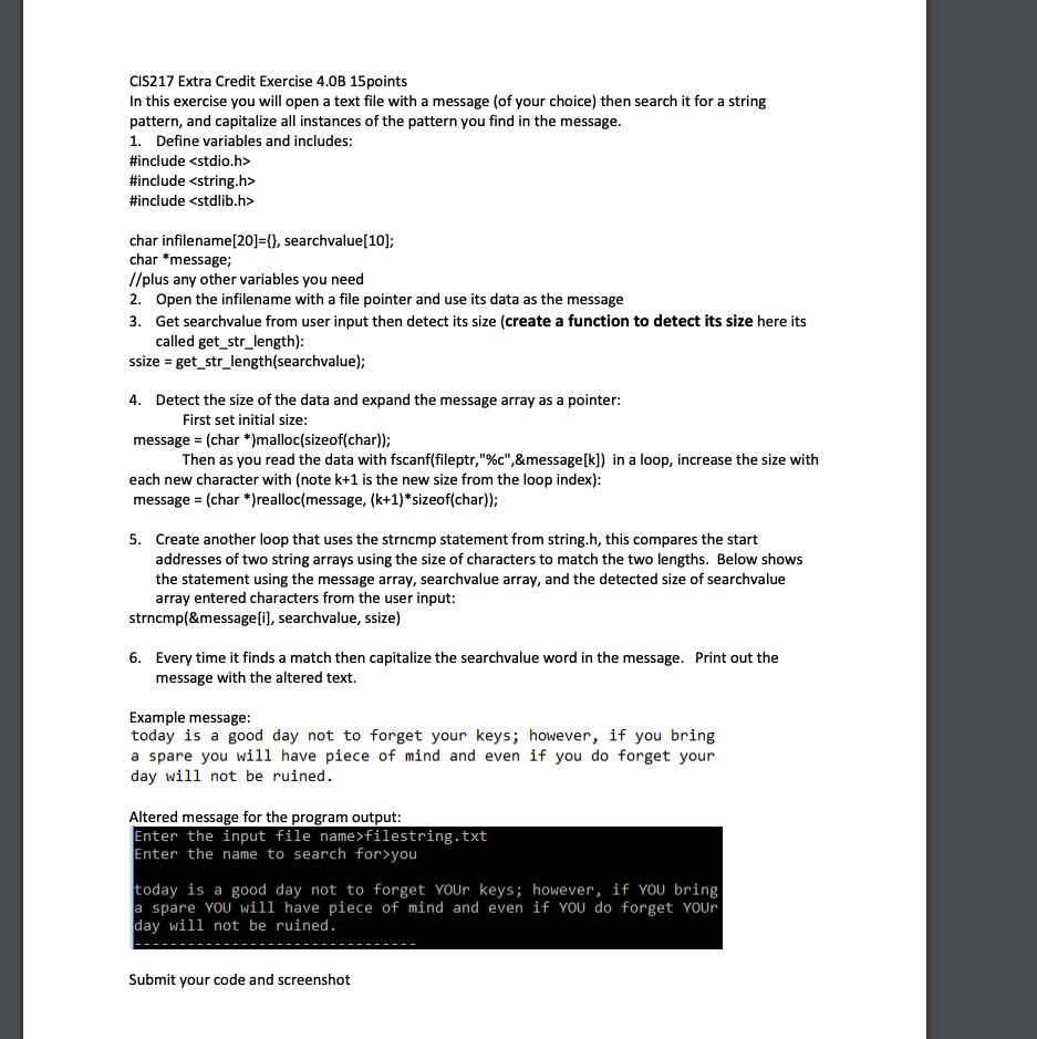 Solved Cis217 Extra Credit Exercise 4 0b 15 Points In This Chegg Com