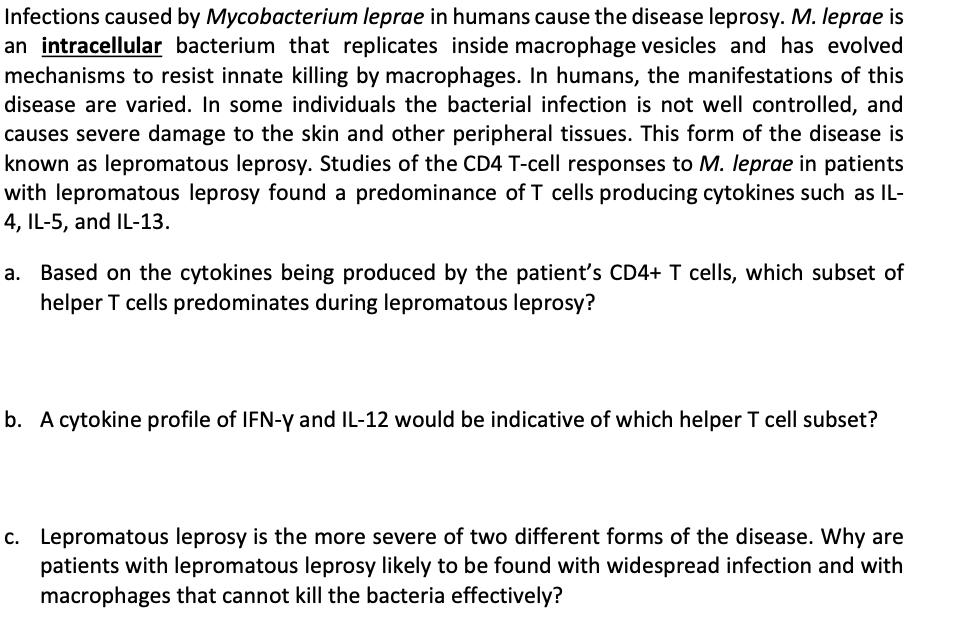 solved-infections-caused-by-mycobacterium-leprae-in-humans-chegg