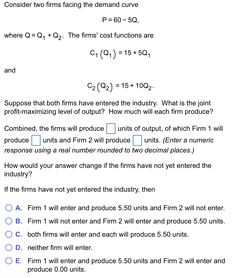 Solved Consider Two Firms Facing The Demand Curve P = 60 | Chegg.com