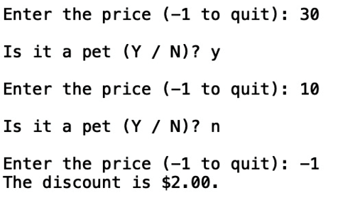 Solved Using Python: A pet shop wants to give a discount to | Chegg.com