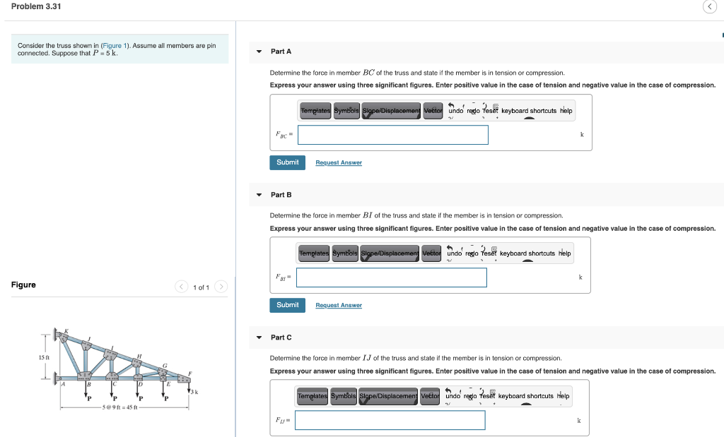 Solved Problem 3.31 Consider the truss shown in (Figure 1). | Chegg.com
