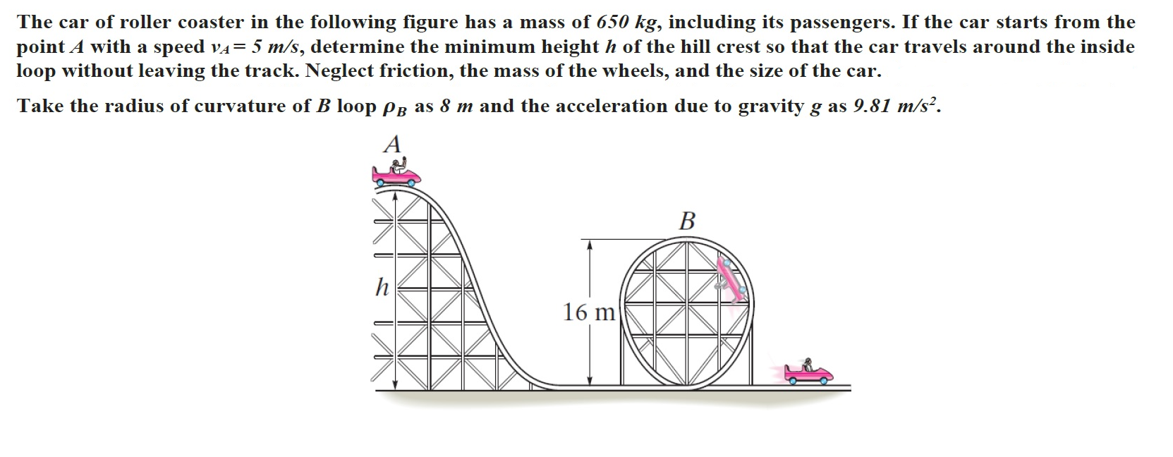 Solved The car of roller coaster in the following figure has | Chegg.com