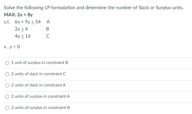 Solved Solve the following LP formulation and determine the | Chegg.com