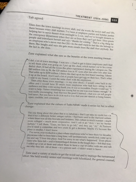 Solved 6 CASE Ellen Zane - Leading Change at Tufts-NEMC It | Chegg.com