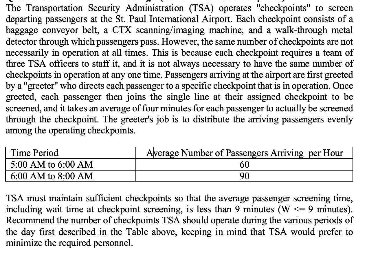 Solved The Transportation Security Administration (TSA) | Chegg.com