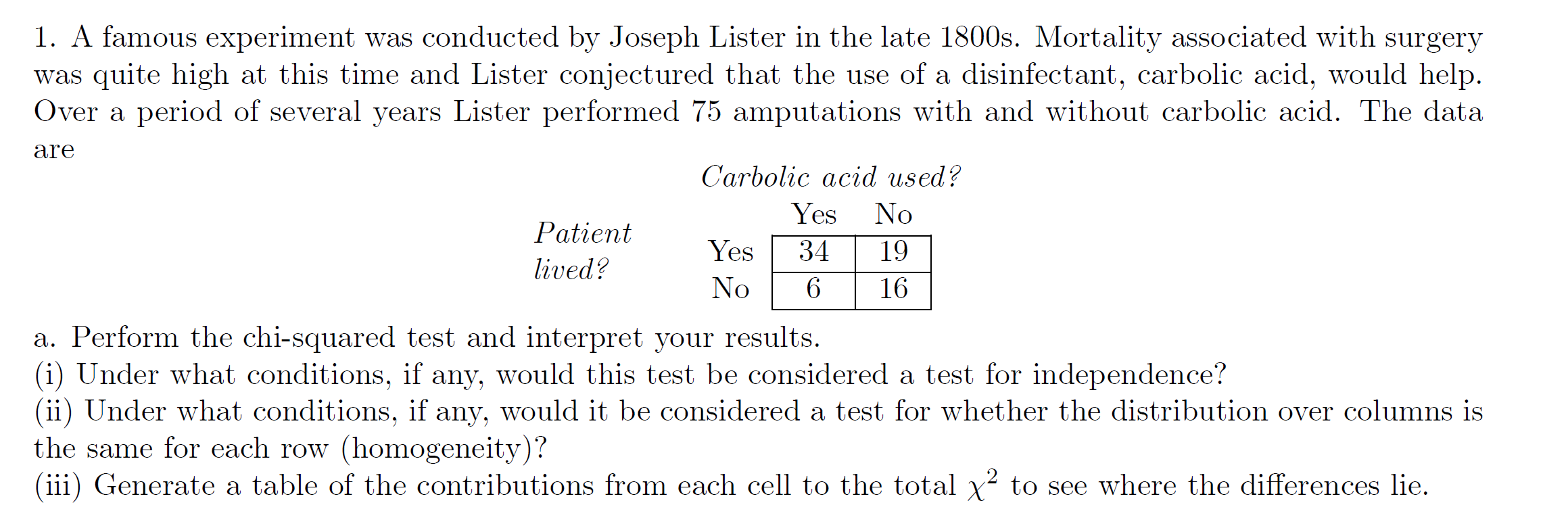 1. A famous experiment was conducted by Joseph Lister | Chegg.com