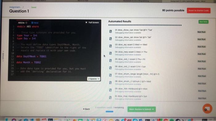 Saved 80 points possible Reset to Starter Code | Chegg.com
