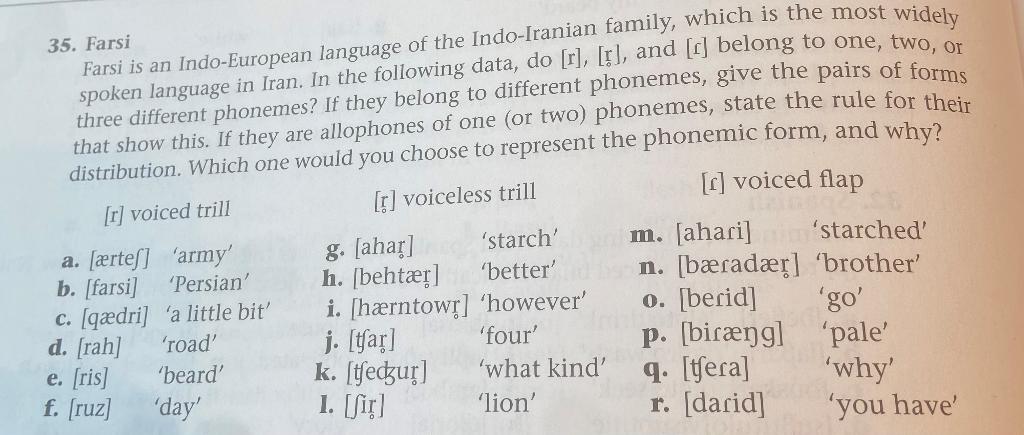 35. Farsi Farsi is an Indo-European language of the | Chegg.com
