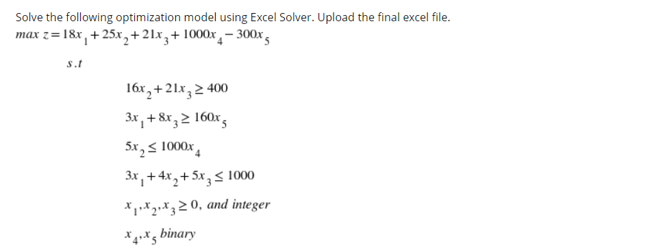 Solve The Following Optimization Model Using Excel | Chegg.com