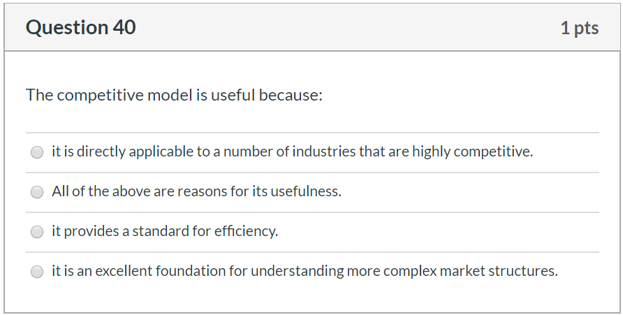 Solved Question 40 1 Pts The Competitive Model Is Useful | Chegg.com