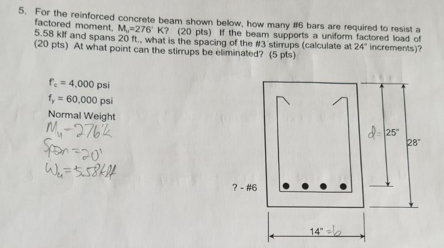 Solved 5. For the reinforced concrete beam shown below, how | Chegg.com