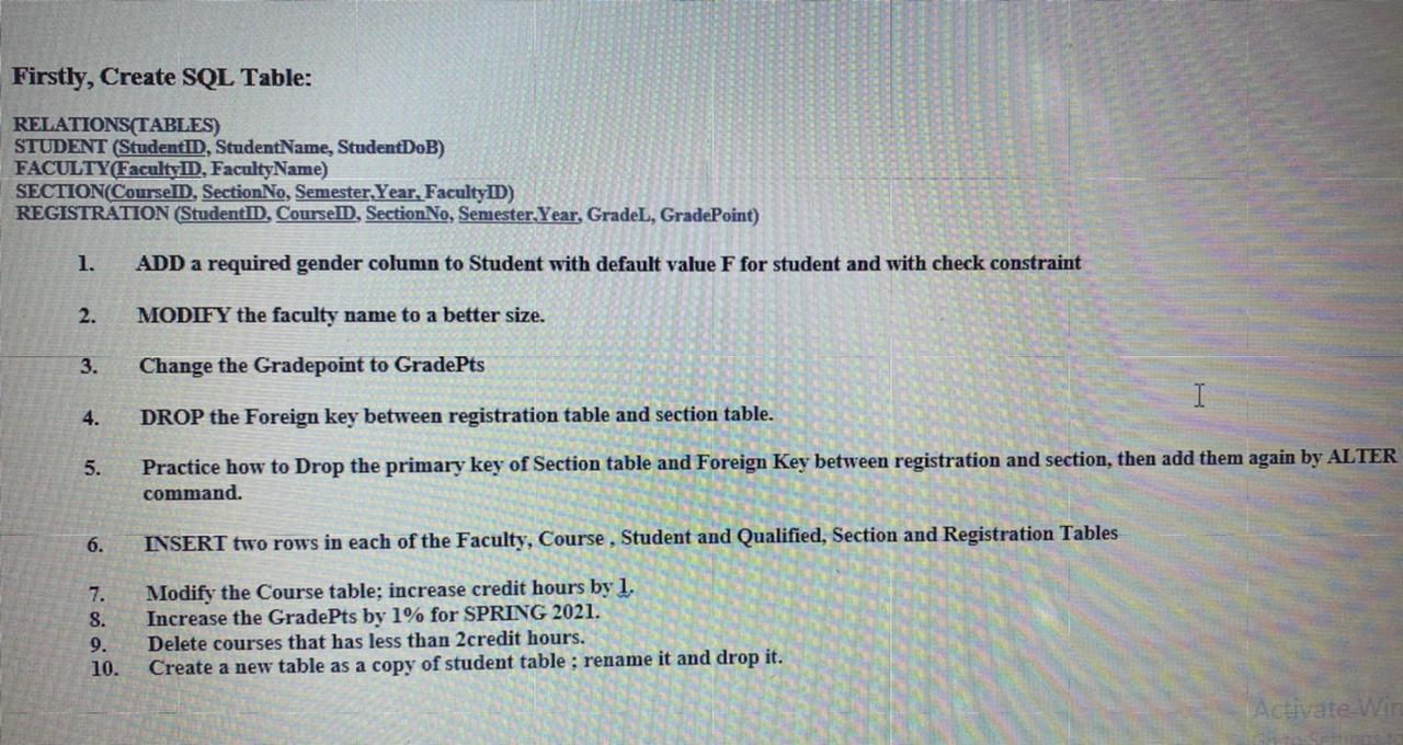 Solved Firstly Create Sql Table Relations Tables Student Chegg
