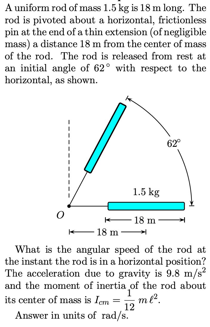 Solved A uniform rod of mass 1.5 kg is 18 m long. The rod is | Chegg.com