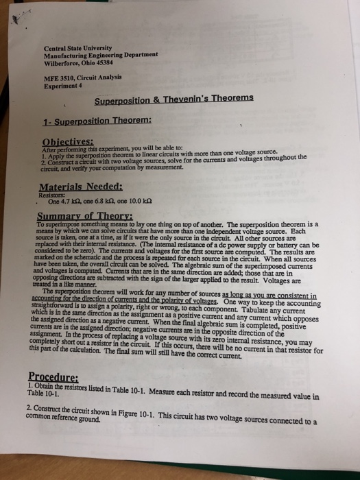 Solved Central State University Wilberforce, Ohio 45384 MFE