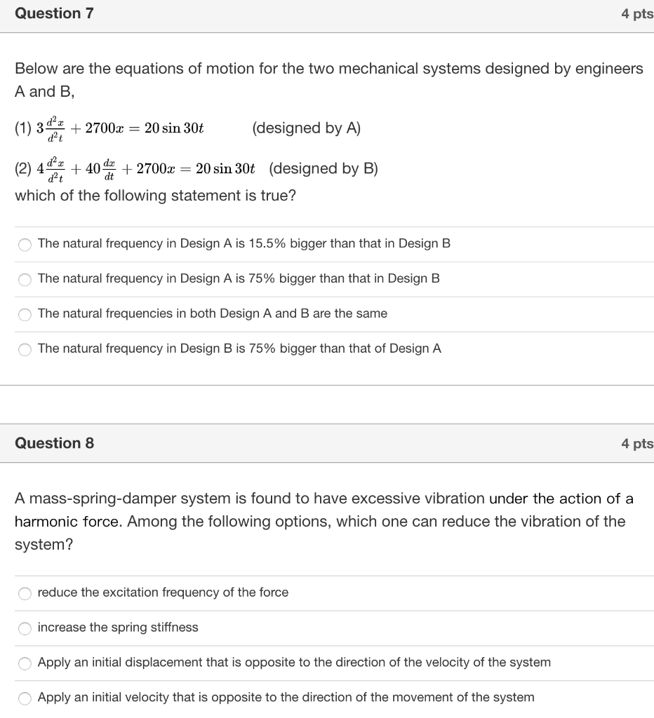 Solved Question 7 4 pts Below are the equations of motion | Chegg.com