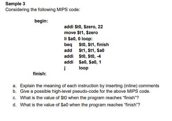 Solved Sample 3 Considering the following MIPS code: begin: | Chegg.com