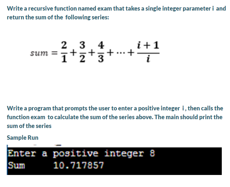 Solved Write a recursive function named exam that takes a | Chegg.com