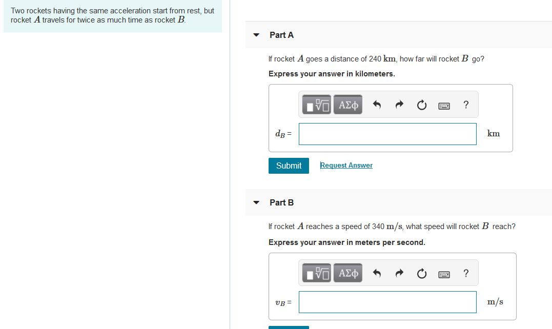 Solved Two Rockets Having The Same Acceleration Start From | Chegg.com