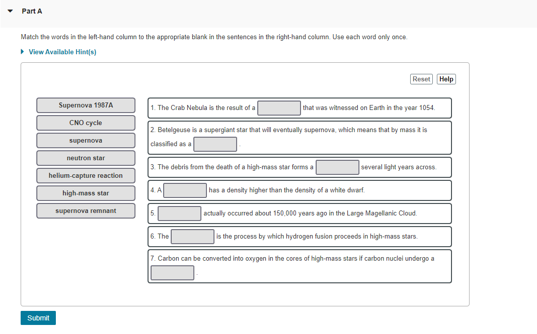Solved Part A Match the words in the lefthand column to the