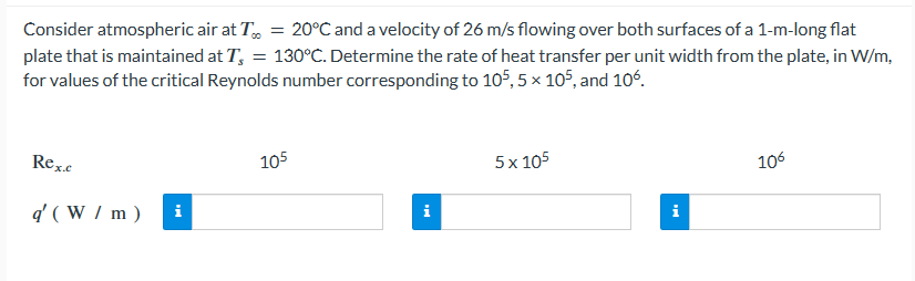 Solved Consider atmospheric air at T∞=20∘C and a velocity of | Chegg.com