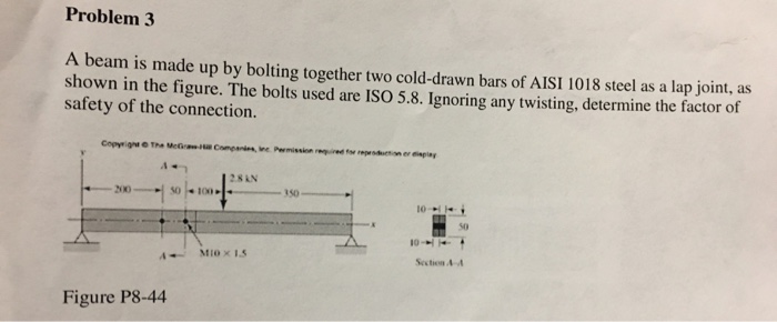 Solved A beam is made up by bolting together two cold-drawn | Chegg.com