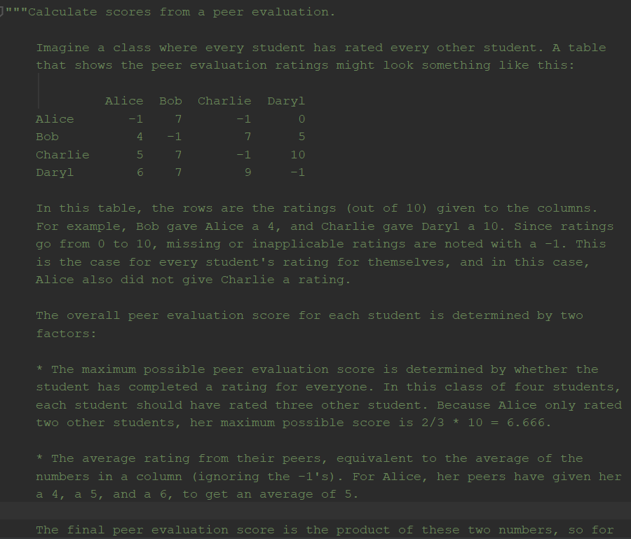 Solved """Calculate scores from a peer evaluation. Imagine a | Chegg.com