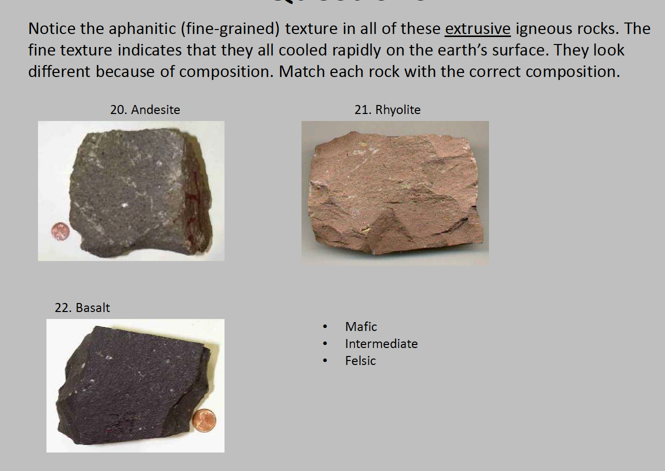 Solved Match the igneous rock textures. 1 2 3 Aphanitic | Chegg.com