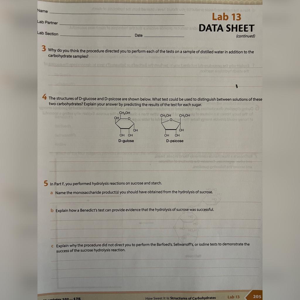 Name Lab Partner da Lab 13 DATA SHEET Lab Section | Chegg.com