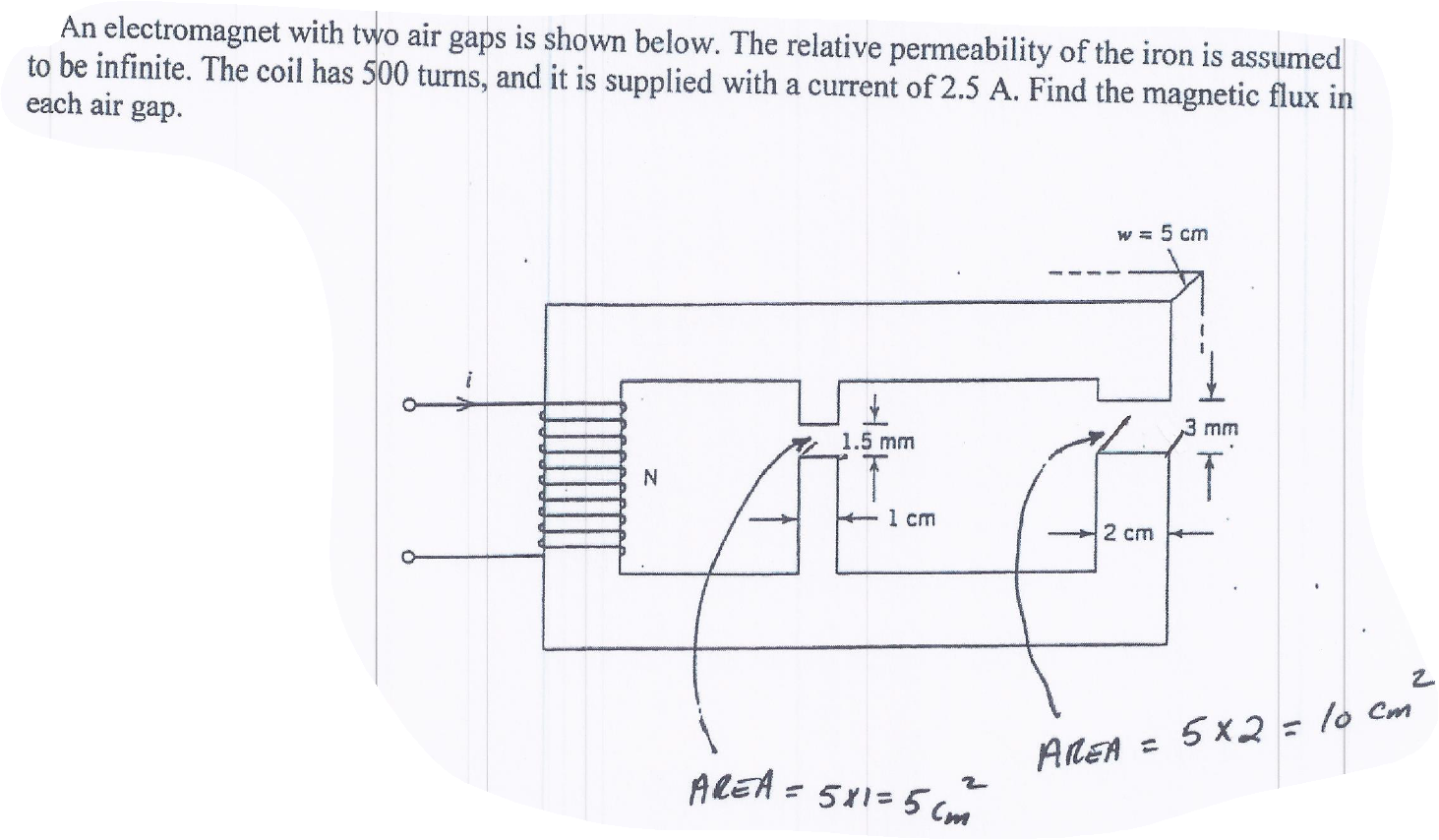 Solved An electromagnet with two air gaps is shown below. | Chegg.com
