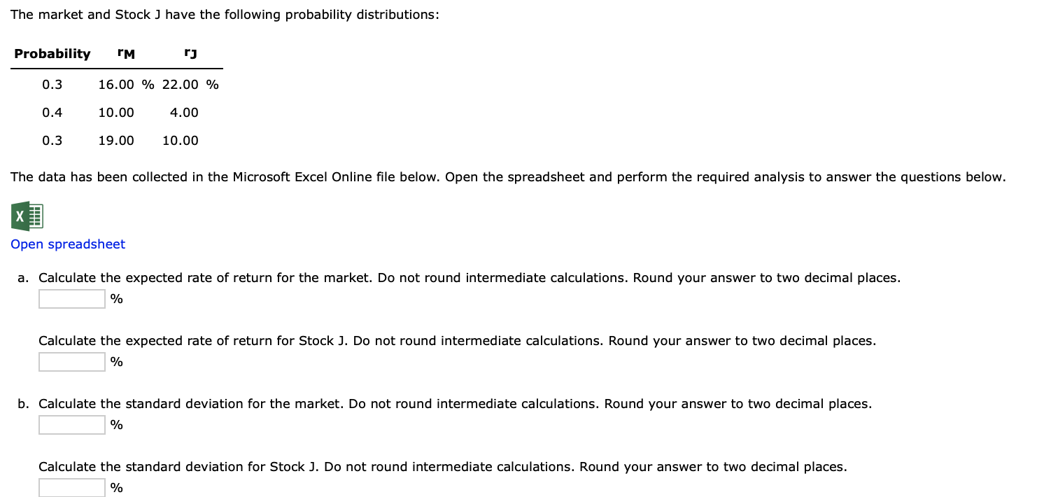 Solved The Market And Stock J Have The Following Probability | Chegg.com