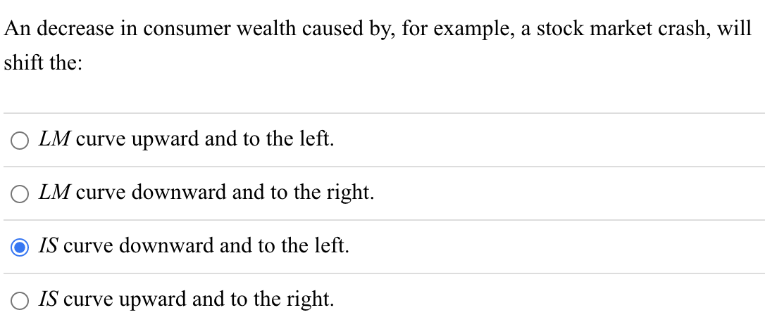 Solved An decrease in consumer wealth caused by, for | Chegg.com