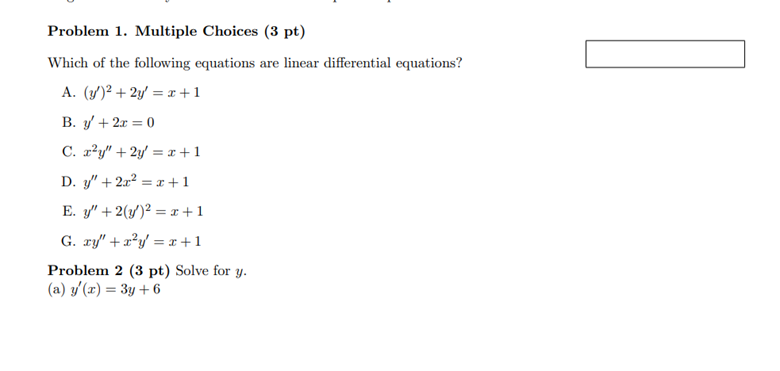 Solved Problem 1. Multiple Choices (3 pt) Which of the | Chegg.com