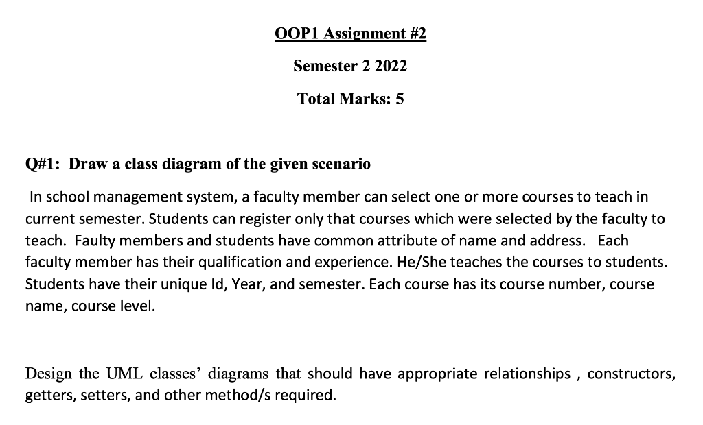 Solved OOP1 Assignment #2 Semester 2 2022 Total Marks: 5 | Chegg.com