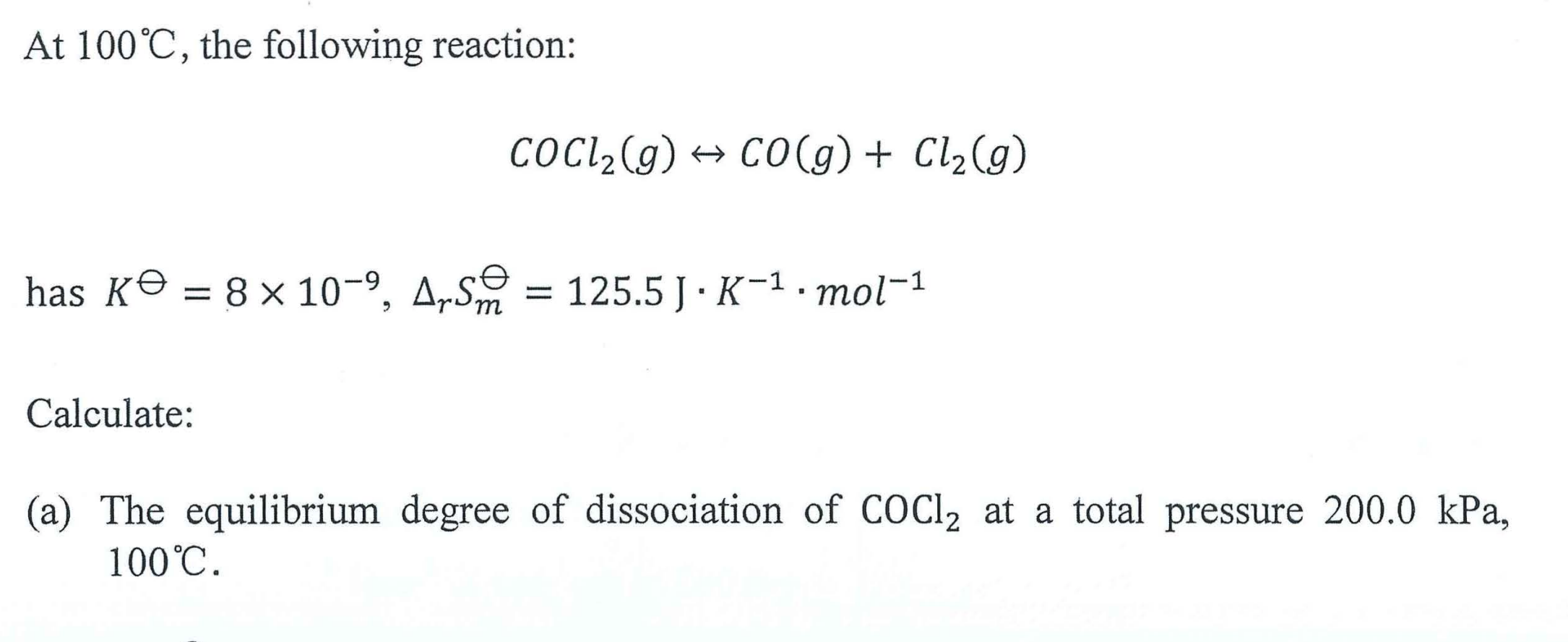 Solved At 100 C The Following Reaction Cocl2 G Co G Chegg Com