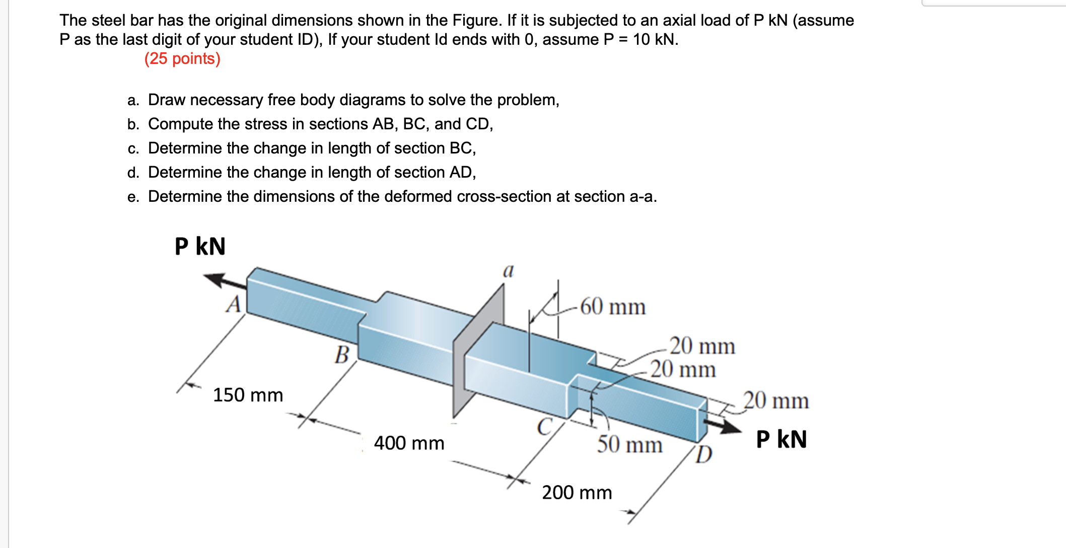 The steel bar has the original dimensions shown in