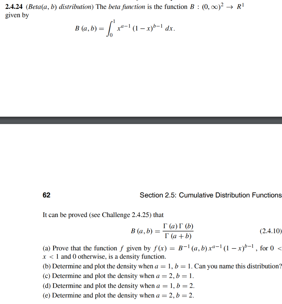 Solved 2.4.24 (Beta(a, b) distribution) The beta function is | Chegg.com