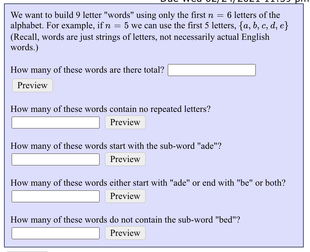 Solved We Want To Build 9 Letter Words Using Only The Chegg Com