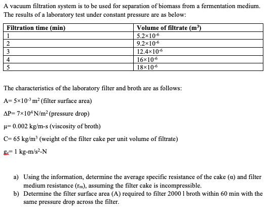 Solved A vacuum filtration system is to be used for | Chegg.com