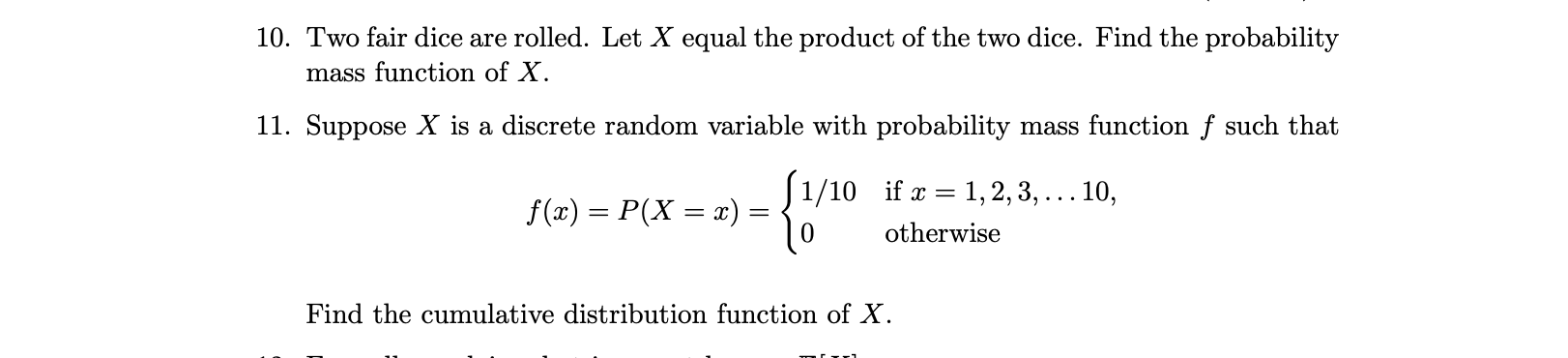 Solved 0. Two fair dice are rolled. Let X equal the product | Chegg.com