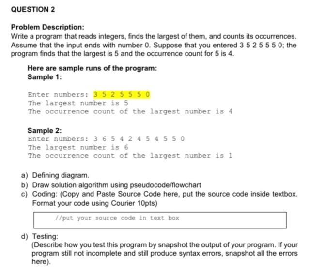 Solved QUESTION 2 Problem Description: Write a program that | Chegg.com