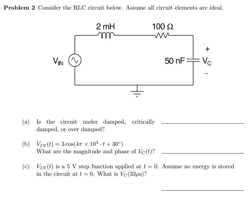 Solved Problem 2 Consider the RLC circuit below. Assume all | Chegg.com