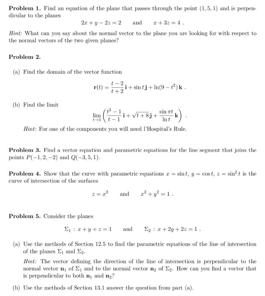 Solved Problem 1. Find an equation of the plane that passes | Chegg.com