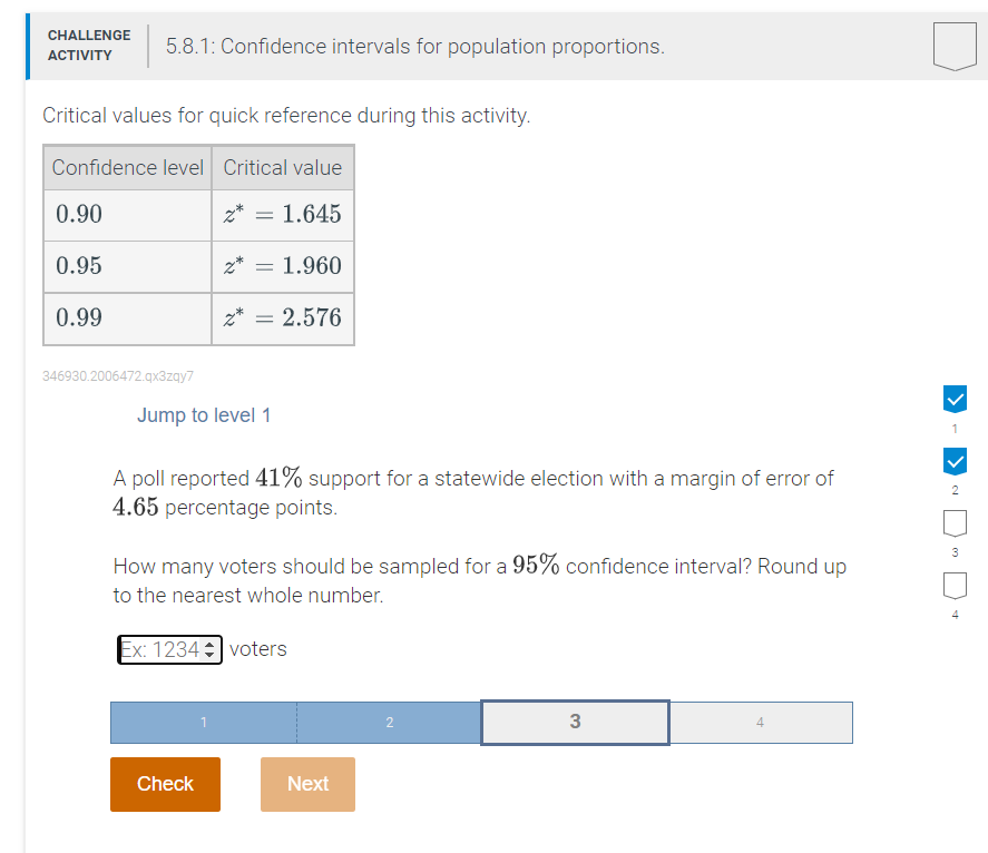 Solved CHALLENGE ACTIVITY 5.8.1: Confidence intervals for | Chegg.com
