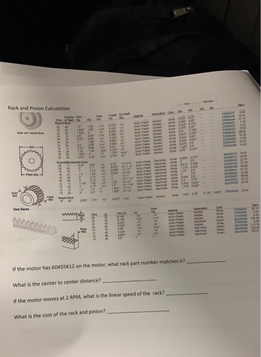Rack and Pinion Calculation If the motor has 60455K12