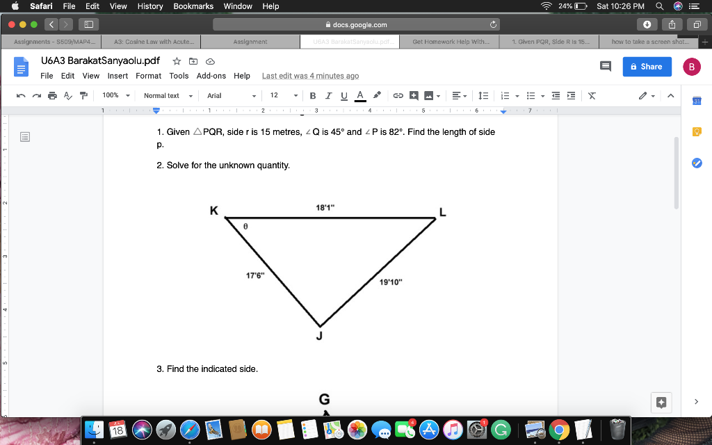 Solved 1 Given Pqr Side R Is 15 Metres Q Is 45 And P Chegg Com