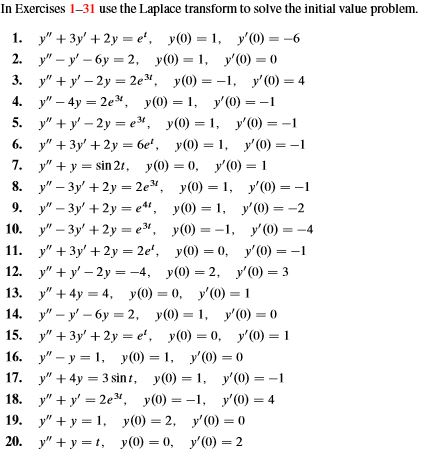 Solved In Exercises 1 31 Use The Laplace Transform To Sol Chegg Com