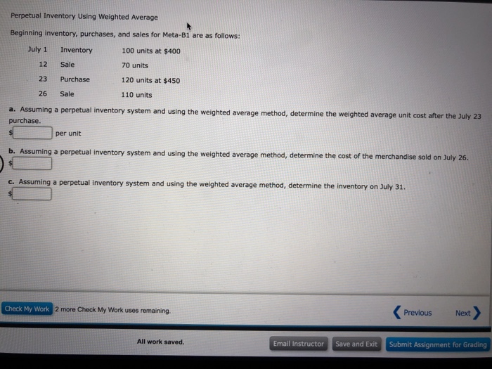 Solved Perpetual Inventory Using Weighted Average Beginning | Chegg.com